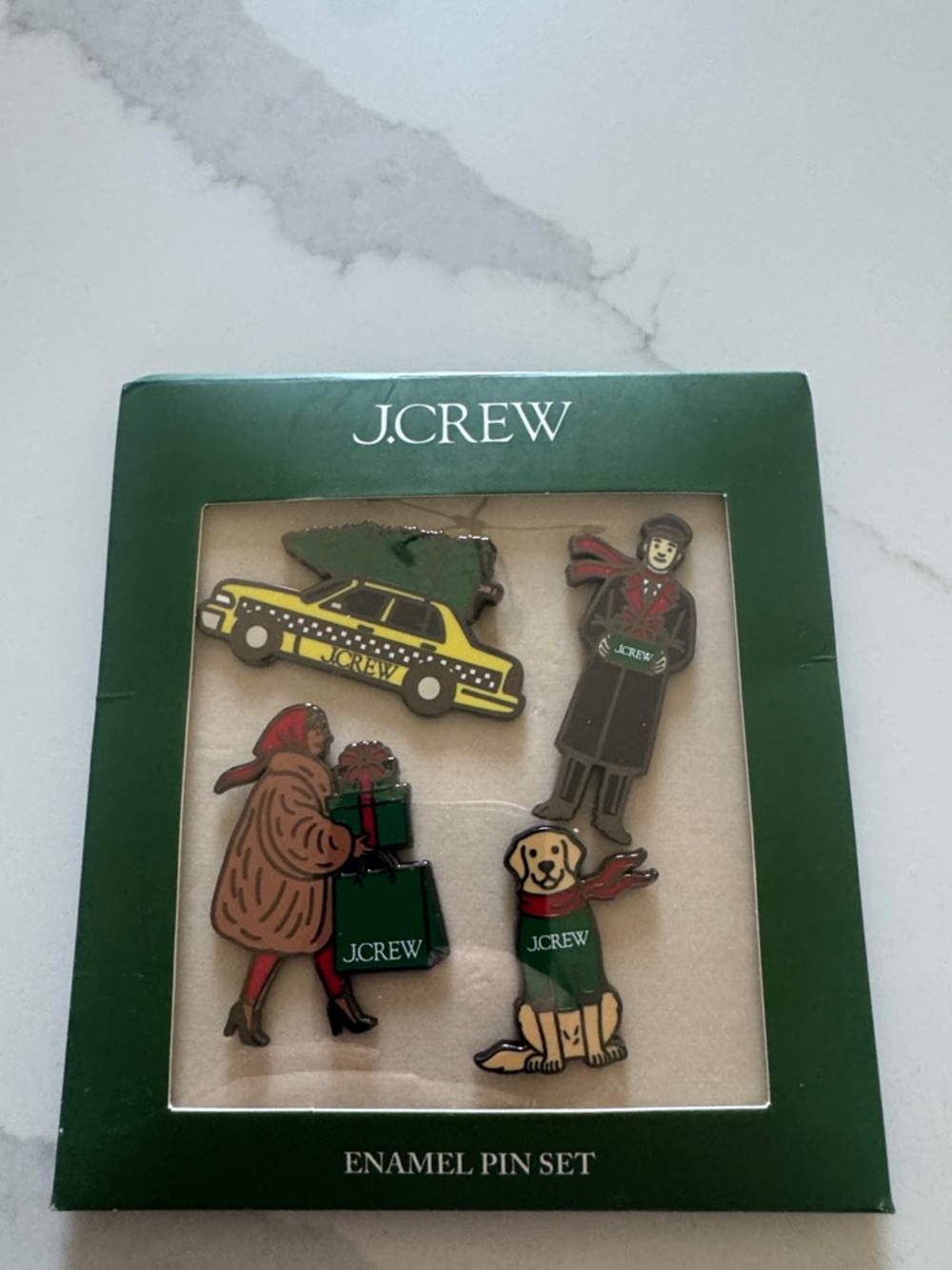 J. Crew Holiday Enamel Pin Set - Green, Yellow, Red, Brown